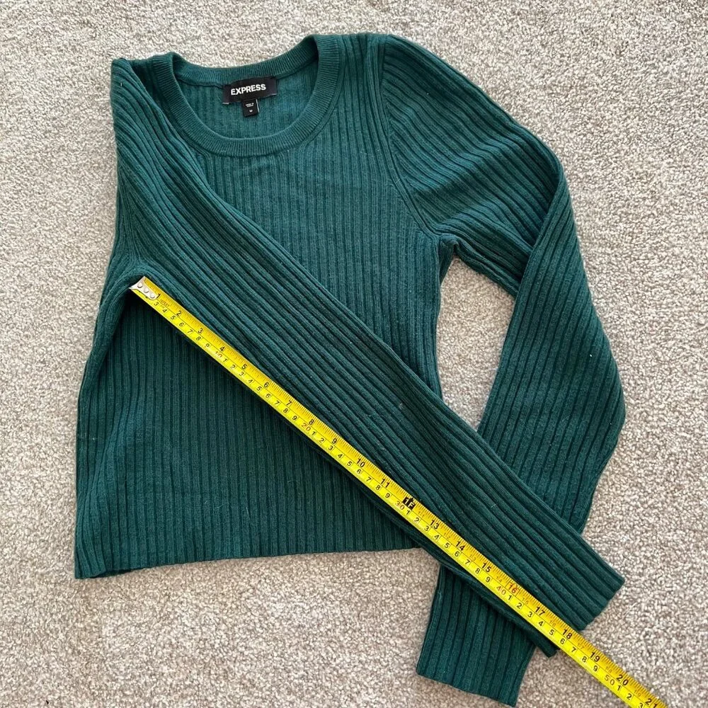 Express Emerald Green Round Neck Ribbed Stretch Long Sleeve Minimalist Top M - Picture 8 of 8